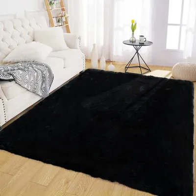 Flauschiger Kunstfell-Teppich 150x215 cm Schwarz