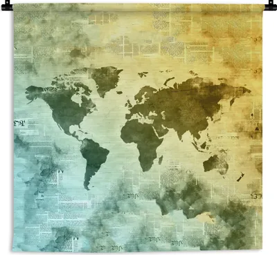 Produktbild von MuchoWow® Wandteppich Wandbehang Weltkarte - Wasserfarben 150x150 cm Tapisserie Dekoration Wandtuch - Wohnaccessoires - Modernes