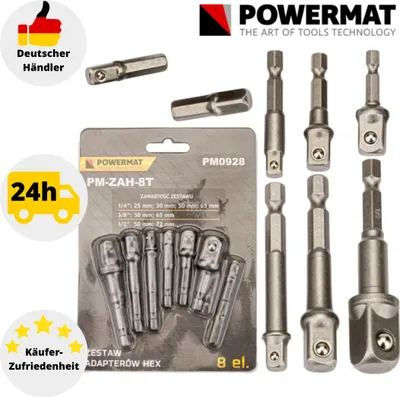 Produktbild von HEX Adapter Set Satz 8 tlg. Stecknuss Nuss 1/4" 3/8” 1/2" Akkuschrauber Bohrer
