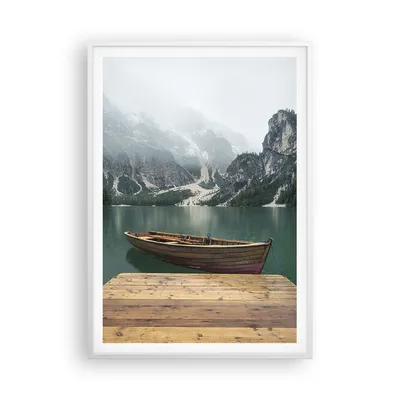Produktbild von Gerahmtes Poster - Weißer Rahmen - Berge See Boot - 70x100 cm - Wand Bild - Wanddeko - Wandbilder - Kunstposter - Wandposter - Bilderrahmen - Bilder - Kunstdruck - Wandbild - P2WPA70x100-3978