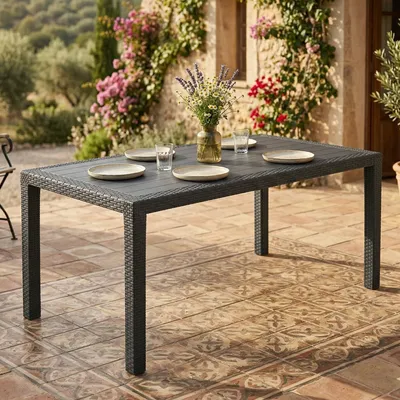 Produktbild von Gartentisch Imola, Feststehender rechteckiger Tisch, Mehrzweck-Gartentisch in Rattan-Optik, 100 % Italy, 138x78h72 cm, Anthrazit