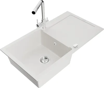 Produktbild von Mexen Leo 1 Becken-Granitspüle mit Abtropffläche und Mischbatterie Duero, Weiß - 6501-20-671600-00