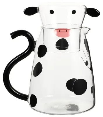 Imagen del producto de Jarra de vidrio con forma de vaca, ideal para bebidas y cócteles