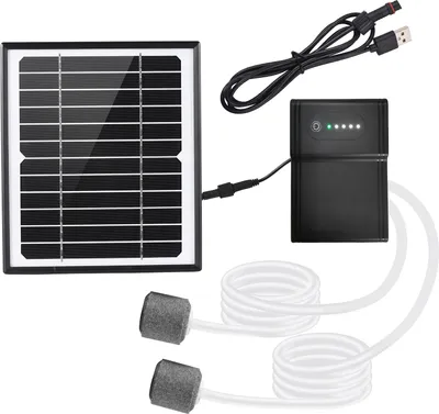 Produktbild von 5 W/6 V Solarbetriebenes Sauerstoff-Luftpumpen-Kit fuer Aquarien, Sauerstoffgenerator, Sauerstoffbeluefter, Solarluftpumpe, 2 Arbeitsmodi mit Solarpanel/Sauerstoffrohr/2 Luftblasensteinen