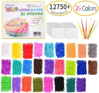 Produktbild von Loom Bands Set 12750-teilig, 26 Farben, inklusive 500 Clips & 6 Häkelnadeln – Kreativset für Armbänder, Ringe und DIY Schmuck