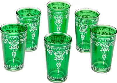Produktbild von Orientalische verzierte Teegläser Set 6 Gläser Andalous Grün silber | Marokkanische Tee Gläser Set 6 teilig Deko orientalisch | 6 x Orientalisches Marokkanisches Teeglas verziert | Farben auswahl