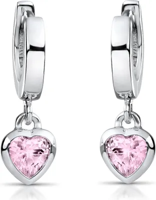 Produktbild von MATERIA Kinder Ohrringe Herz rosa aus 925 Silber rhodiniert - Mädchen Schmuck Creolen mit Zirkonia SO-389-Rosa