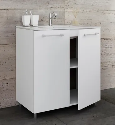 Produktbild von VCM 2-tlg. Waschplatz Waschtisch | Waschbecken Unterschrank Breite 80 cm | Badmöbel Set stehend | Badinos