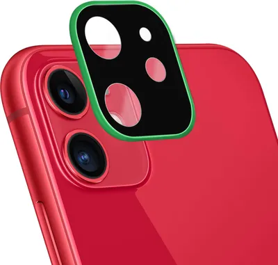 Zdjęcie produktu dla Folia ochronna na tylną kamerę Apple iPhone 11 wykonana ze szkła 9H z zieloną krawędzią