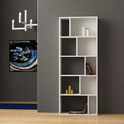 Image de DECORTIE Onda Bibliothèque moderne Unité d'affichage Blanc 65 x 25 x 166 cm