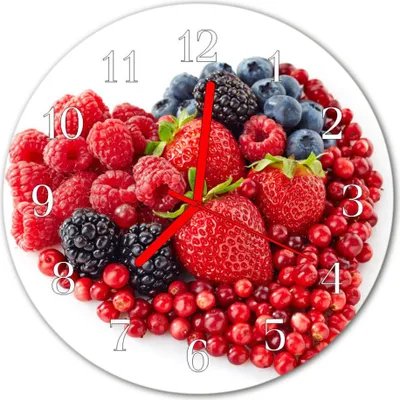 Produktbild von Glasuhr Wanduhr Küchenuhr Echt-Glas 30fi cm Obst  rot