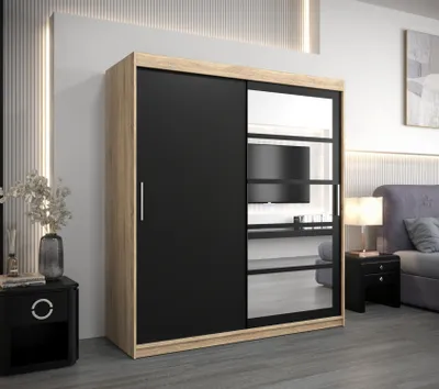 Produktbild von Kleiderschrank mit Schiebetüren MICHALELA – Breite 180 cm, Sonoma-Eiche / Schwarz