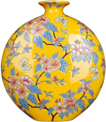 Zdjęcie produktu dla Fine Asianliving Chiński Wazon Porcelanowy Żółte Kwiaty Ręcznie Malowany W32xD12xH34cm Wazon Dekoracyjny Wazon Kwiatowy Orientalny Wazon Ceramiczny Wazon Dekoracyjny Nowoczesny Wazon Dekoracyjny Na Stół