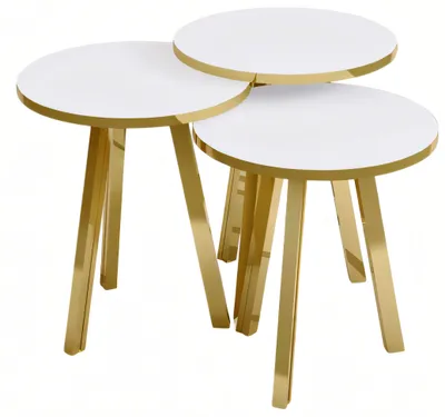 Image de Ensemble de table basse en bois et métal blanc moderne et élégant