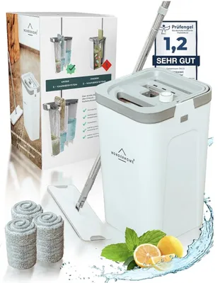 Produktbild von WONDERHOME Bodenwischer Set mit Eimer - 3 Kammer Wischmop