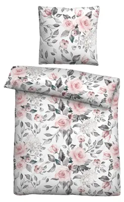Produktbild von Bettwäsche Castell Mako Satin 0603719-018 Rosen weiß grau 135x200