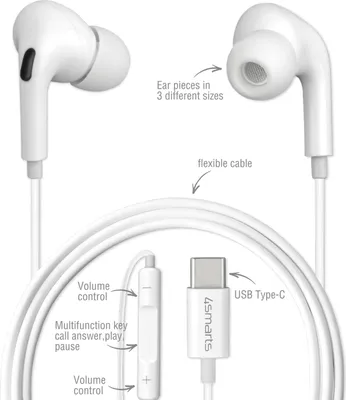 Produktbild von 4smarts Active In-Ear Stereo Headset USB Type-C Melody Digital Basic, Kabelgebunden, Anrufe/Musik, 20 - 20000 Hz, Kopfhörer, Weiß