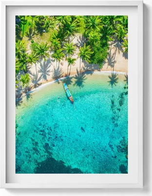 Produktbild von Tropischer Strand auf Koh Tao– Wandbild mit Rahmen – Gerahmtes Bild  – Wanddekoration – 60x80 cm –  Weiß Rahmen