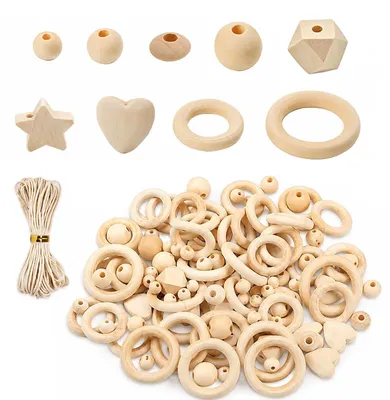 Holzkugeln-Set 126-tlg. für Makramee, Naturholz