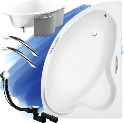 Produktbild von Badewanne Eckbadewanne 140x90 Rechts mit Styroporverkleidung, Handgriffen, Ablauf & Füße GRATIS | Komplettset 6in1 Original Acryl Wanne Siphon | BADLAND ADA