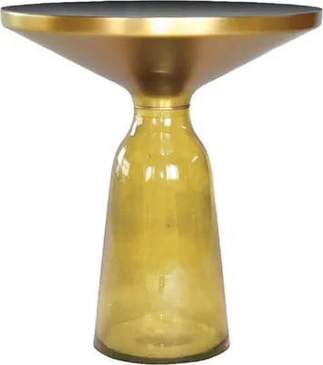Produktbild von Casa Padrino Luxus Beistelltisch Schwarz / Gelb / Gold Ø 50 x H. 53 cm - Runder Glas Tisch - Moderne Wohnzimmer Möbel
