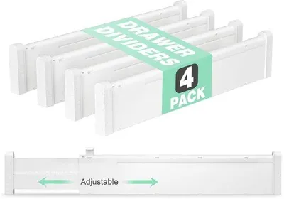 Image de Organisateur de tiroir réglable, lot de 4, hauteur 6 cm, 32-58 cm, extensible, pour la cuisine, la chambre, le bureau, avec armoires