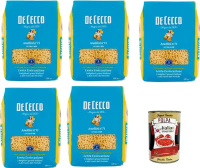 Produktbild von De Cecco Anellini N°71, 100% Italienisch Pasta Nudeln 5x 500g + Italian Gourmet Polpa 400g