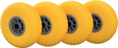 Produktbild von 4 x PolyurethanRad Ø 260 mm 3.00-4 Nadellager Ersatzrad Bollerwagen Sackkarren PANNENSICHER, gelb/grau