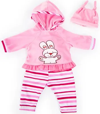 Produktbild von Bayer Design 83888AA Kleider für Puppen 38 cm, 3 Teile, Babypuppen Anziehsachen, rosa, Hasenmotiv