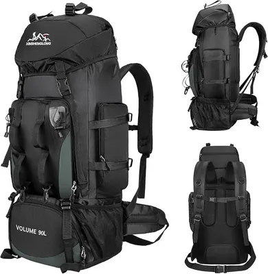 Produktbild von PolkaHome® 90L Wasserfester Wanderrucksack für Herren, Reiserucksack mit großem Fassungsvermögen und mehreren Fächern,