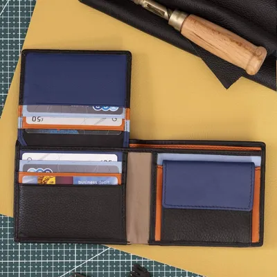 Produktbild von Belveder Geldbörse, echtes Leder, schlanke Geldbörse, Kartenfächer, schwarzes Glattleder, Modell SH-W21