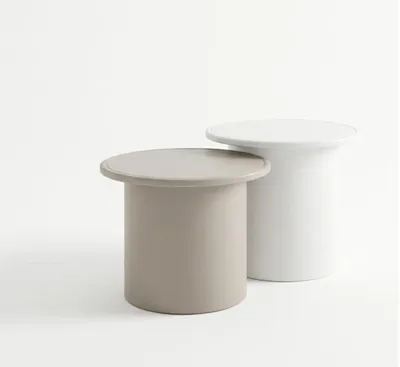 Image de Ensemble de tables basses blanches, style moderne, avec plateau en métal et structure métallique, neuf