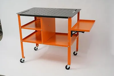 Productafbeelding van Werkbank met wielen, keukentrolley van staal, laswerkbank met uitschuifbaar zijblad, 111 * 60 * 85 cm, meerdere lagen voor een draagvermogen tot 500 kg, transportwagen voor restaurants (oranje)
