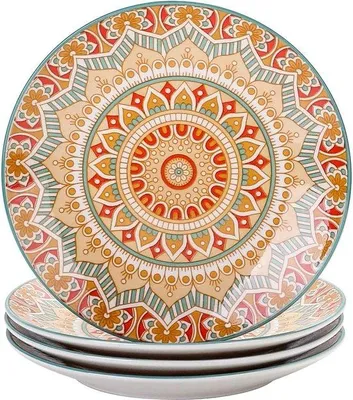 Produktbild von Boho-4er-Teller-Set aus Porzellan Ø 21,2 cm Frühstückstafel für 4 Personen
