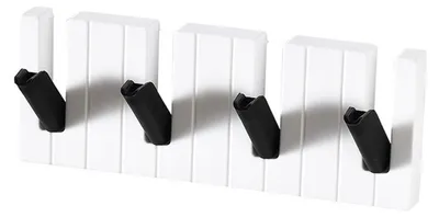 Produktbild von Wandhaken in Klaviertastenform, Wandorganizer mit 4 Haken, selbstklebend, Klavierdesign, für Eingangsbereich, Schlüssel, Hüte, Regenschirme, Kleidung, Badezimmer, Küche