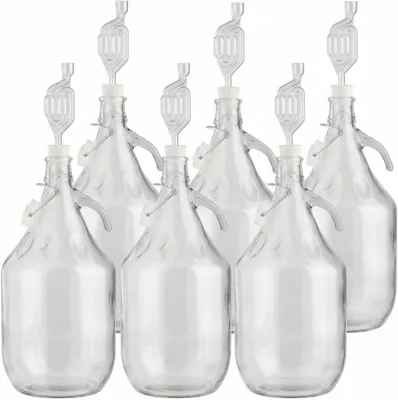 Produktbild von lilawelt24 6 x 5L Glasballon Gärballon Set mit Bügelverschluss, Gärrohr & Stopfen – Fermentationsflaschen mit Henkel für Wein, Most & Selbstgemachtes