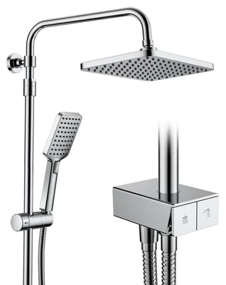 Produktbild von Duschsystem ohne Armatur, Quadratischer Regendusche, Höhenverstellbar, Chrom
