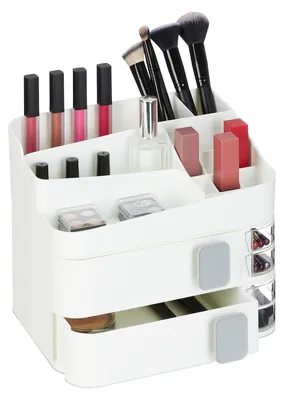 Make-up Organizer, 21 Fächer, Kunststoff, Weiß, stapelbar