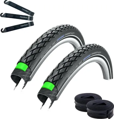 Produktbild von 2 x Schwalbe Marathon Eco G-Guard Fahrradreifen Schwarz mit Reflex 40-635 (28 x 1 1/2) + 2 Schwalbe SV17 Schläuche inkl. maxxi4you Reifenheber