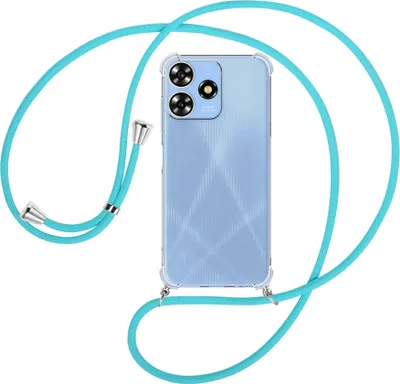 Produktbild von Handykette Backcover-Schutzhülle mit Band (Metall silberfarben) für ZTE Blade A73 4G (6.6'') - türkis