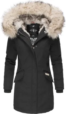 Produktbild von Navahoo Premium Damen Winterjacke Parka Mantel Jacke Kunstfell Gefüttert Kapuze Cristal Schwarz Gr. 34 - XS