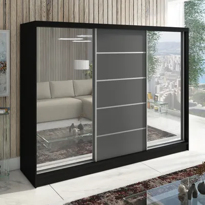 Produktbild von Schwebetürenschrank TOP 3-türiger Kleiderschrank mit 3 Spiegeln, 3 Schubladen und Kleiderstangen – Funktionalität und Eleganz!