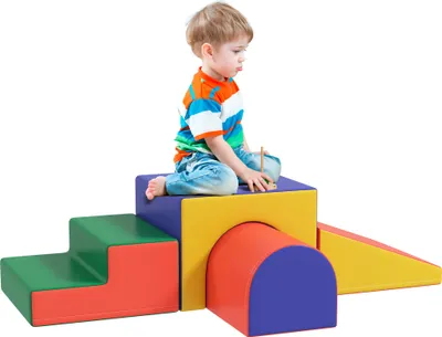 Zdjęcie produktu dla HOMCOM 4-częściowe klocki piankowe dla dzieci, miękkie klocki do wspinaczki, miękkie klocki piankowe, gigantyczne klocki, zabawka konstrukcyjna, duże klocki, zestaw klocków dla niemowląt i małych dzieci, czerwony