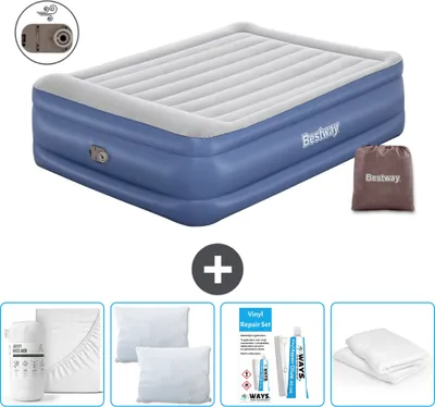Produktbild von Bestway Luftmatratze - 2-Personen - 152 x 203 x 56 cm - Grau/Blau - Inklusive Zubehör