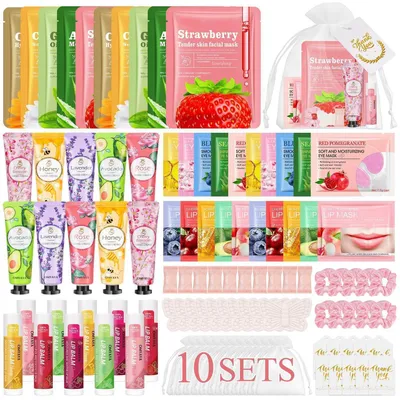 Produktbild von 100-teiliges Hautpflege Geschenkset für Frauen & Mädchen | Beauty Skincare Set mit Gesichtsmasken, Handcremes, Lippenbalsam, Augenpads, Lippenmaske, Spa-Party Zubehör