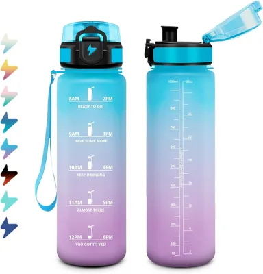 Imagen del producto de Botella de agua deportiva, 1 litro, a prueba de fugas, con indicador de tiempo, ideal para camping y deportes