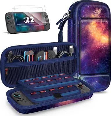 Produktbild von FINTIE Tasche mit großem Fassungsvermögen für Nintendo Switch 2 (2025) - 2-in-1 Zubehörset mit 2 schutzglas, 1 tragbaren Hartschalen-Reiseetui Aufbewahrung, Die Galaxie