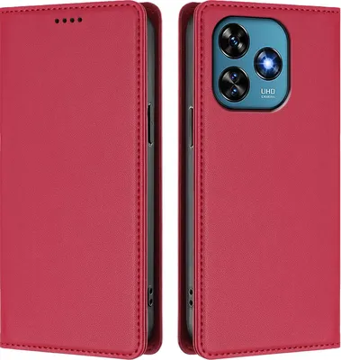 Image de Étui en cuir pour Oukitel C51, étui à rabat magnétique en cuirPolyuréthaneavec support, rouge