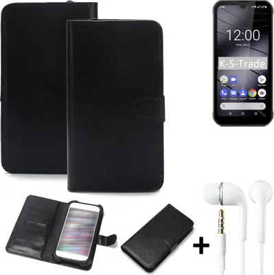Produktbild von K-S-Trade Wallet Case Handyhülle kompatibel mit Gigaset GX290 Schutzhülle Flip cover Flipstyle Tasche Hülle Flipcover Slim Bumper schwarz + in ear