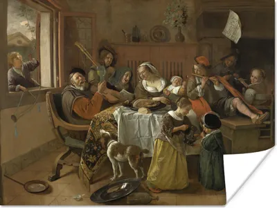 Produktbild von MuchoWow® Poster Der lustige Haushalt - Jan Steen 160x120 cm - Foto Plakat